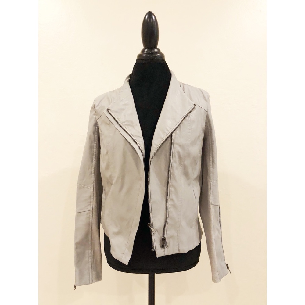 Grey Olivaceous Faux Leather Jacket